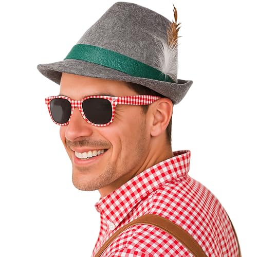 Krause & Sohn Oktoberfest Hut grau inkl. Brille rot-weiß kariert Trachtenhut Sonnenbrille Krause & Sohn Oktoberfest Hut grau inkl. Brille rot-weiß kariert Trachtenhut Sonnenbrille von Krause & Sohn