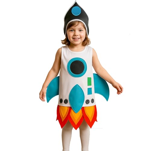 Krause & Sohn Raketen Kostüm Aero Space Weltraum für Kinder Weiß Blau mit Kopfbedeckung Fasching Karneval (116) von Krause & Sohn