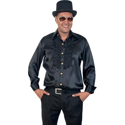 Krause & Sohn Rüschenhemd Schwarz Venezia Musketier für Herren Gr. M-XL 70er Jahre Mottoparty Schlagerhemd Kostüm-Zubehör Fasching Karneval (X-Large) von Krause & Sohn