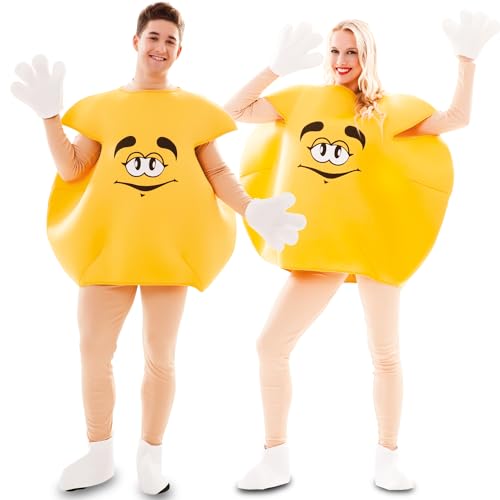 Krause & Sohn Schokolinse Kostüm Sweet Candy für Erwachsene Gr. M/L Gruppenkostüm Paarkostüm Fasching Karneval lustige Kostüm Süßigkeit (Gelb) von Krause & Sohn