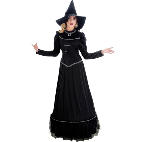 Krause & Sohn Schwarze Halloween Hexe Morwenna Gothic mit Hexenhut für Damen Gr. S-XL Hexenkleid Fasching Karneval Walpurgisnacht (Large) von Krause & Sohn