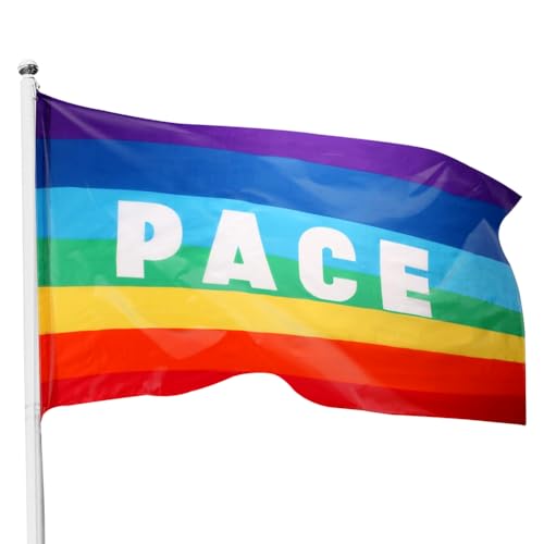 KreEzi Friedensflagge, Regenbogen Friedensflagge, Fahne Frieden, Regenbogen Flagge mit PACE Flagge, Friedensfahne für Drinnen, Draußen, Garten Peace Fahne 90x150cm von KreEzi