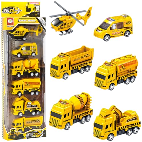 Mini Bagger Baufahrzeuge Spielzeug Set,6 Pcs Baustellen Fahrzeuge Spielzeugautos Deko,Bagger Set Kinder, Geschenke Für Kinder von KreEzi