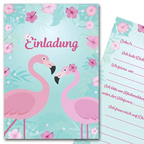 Kreatives Herz Einladungskarten Flamingo zum Kindergeburtstag (10er Set) Einladungen Sommerparty A6 Kinder Party Mädchen (10 Karten m. weißen Umschlägen) von Kreatives Herz
