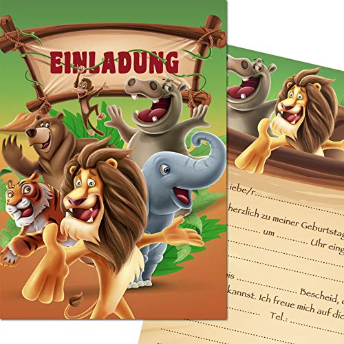 Kreatives Herz Zoo Safari Tiere Einladungskarten zum Kindergeburtstag (10er Set) Einladungen A6 Kinder Party (10 Karten) von Kreatives Herz