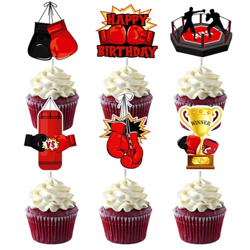 Kreatwow Boxen Geburtstag Party Dekorationen 36 Stück, Boxen Match Cupcake Topper Boxen Geburtstag Dekoration für Geliebte Sport Boxen Party Kampf Ringer Baby Dusche 1 2 3 Geburtstag Party von Kreatwow