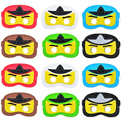 Kreatwow 12 Pack Ninja Maske Cartoon-Helden-Augenmaske zum Anziehen für Kinder Jungen Mädchen Geburtstagsfeier Ninja-Krieger Themenparty Favors Ninja-Geburtstagsparty-Zubehör von Kreatwow