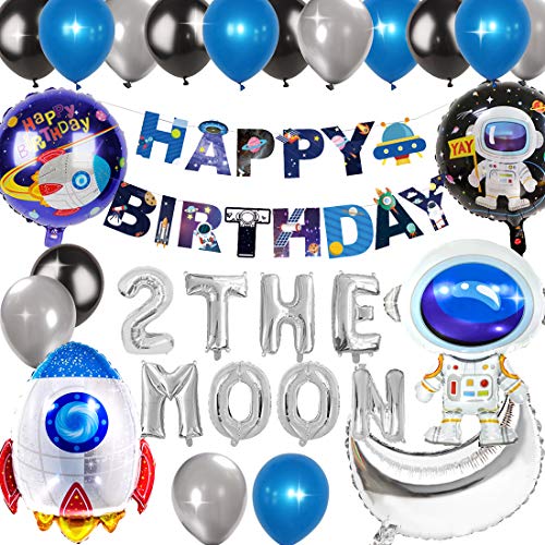 2 Der Mond Geburtstag Dekorationen Planet Party Supplies für 2. Geburtstag Weltraum Banner Astronaut Raketenballon von Kreatwow