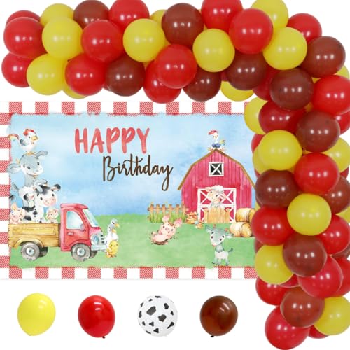 Kreatwow 75er Pack Farm Animal Party Luftballons Garland Arch Kit Hintergrund für 1. 2. 3. Geburtstagsfeier Animal Walking Ballons Cow Barnyard Party Dekorationen Zubehör von Kreatwow