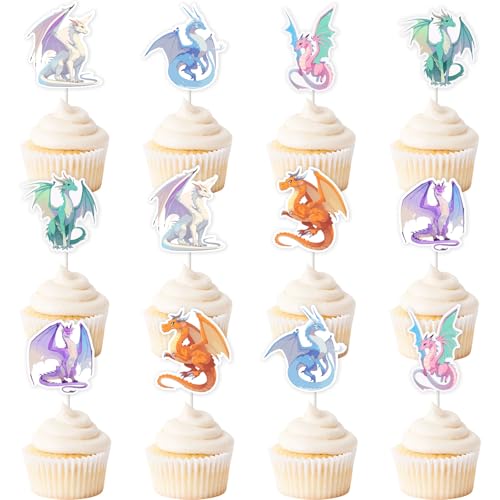 Kreatwow Drachengeburtstagsparty-Dekorationen für Mädchen, 24 Stück, Drachen-Cupcake-Aufsätze, bunte magische Drachen-Kuchendekorationen, Fantasy-Drachen-Nacht-Party-Dekoration, schlüpfend, für Kreatwow Drachengeburtstagsparty-Dekorationen für Mädchen, 24 Stück, Drachen-Cupcake-Aufsätze, bunte magische Drachen-Kuchendekorationen, Fantasy-Drachen-Nacht-Party-Dekoration, schlüpfend, für von Kreatwow