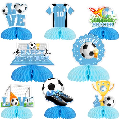 Kreatwow Fußball-Geburtstagsdekorationen, 8 Stück, mit Wabenaufsätzen, Blau und Weiß, Fußballspieler, Partyzubehör für Sport, Spiel, Fußball, Jungen, Geburtstagsparty Kreatwow Fußball-Geburtstagsdekorationen, 8 Stück, mit Wabenaufsätzen, Blau und Weiß, Fußballspieler, Partyzubehör für Sport, Spiel, Fußball, Jungen, Geburtstagsparty von Kreatwow