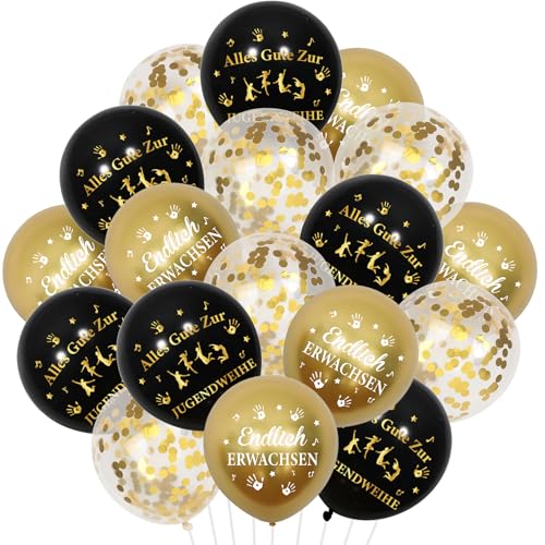Kreatwow Jugendweihe Deko 36 StüCk Jugendweihe Luftballons Endlich Erwachsen Party Dekoration Schwarz Gold Alles Gute Zur Jugendweihe Deko Latexballon für Junge MäDchen Youth Consecration Party von Kreatwow