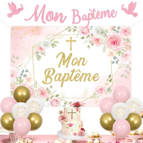 Kreatwow Meine Taufe Dekoration für Mädchen, Rosa, Meine Taufe, Banner, Hintergrund, Taufe, Floral, Ballon, Erstkommunion, Party, Babyparty, Dekoration, Christening God Bless, Neugeborene, Dekoration Kreatwow Meine Taufe Dekoration für Mädchen, Rosa, Meine Taufe, Banner, Hintergrund, Taufe, Floral, Ballon, Erstkommunion, Party, Babyparty, Dekoration, Christening God Bless, Neugeborene, Dekoration von Kreatwow