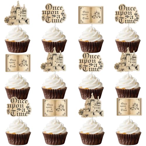 Kreatwow Once Upon A Time Geburtstagsdekorationen Vintage Once Upon A Time Cupcake Topper Märchenbuch Party Dekoration Schloss Eröffnung Zauberbuch Party Romantische Geschichte Dekor für Mädchen von Kreatwow
