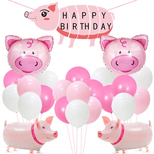 Schwein-Geburtstags-Partydekorationen Liefert Walking Pig Balloons Happy Birthday Banner für Mädchen Geburtstag Baby Shower von Kreatwow