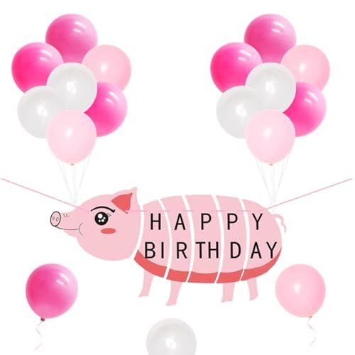 Schwein-Geburtstags-Partydekorationen Liefert Walking Pig Balloons Happy Birthday Banner für Mädchen Geburtstag Baby Shower von Kreatwow