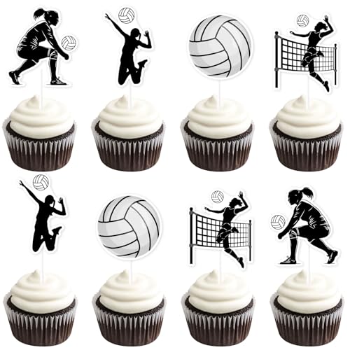 Kreatwow Volleyball Geburtstag Party Dekoration Schwarz Weiß Volleyball Cupcake Topper 36pcs Volleyball Party Dekor Volleyball Geburtstag Kuchen Dekor Sport Spiel Geburtstag Volleyball Spieler von Kreatwow