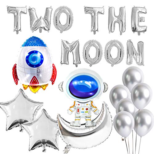 Kreatwow Zwei The Moon Geburtstag Dekorationen Universe Space Party Supplies für Jungen Mädchen Zwei The Moon Rocket Astronaut Ballon für den 2. Geburtstag von Kreatwow