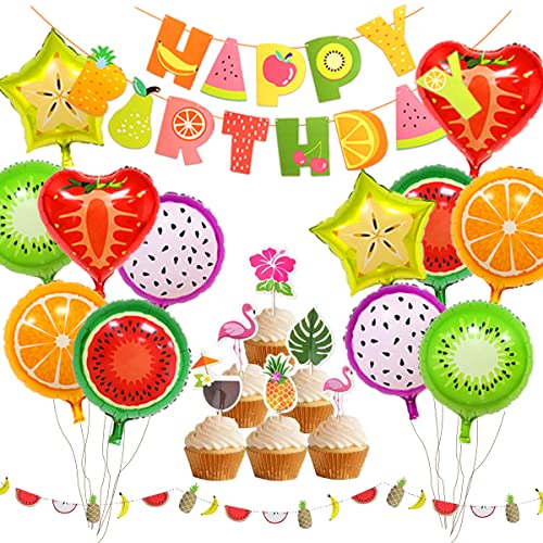 Tutti Frutti Party Dekorationen Frucht Happy Birthday Banner Obst Ballons Cupcake Toppers für Geburtstag Luau Obst unter dem Motto Party Dekorationen von Kreatwow