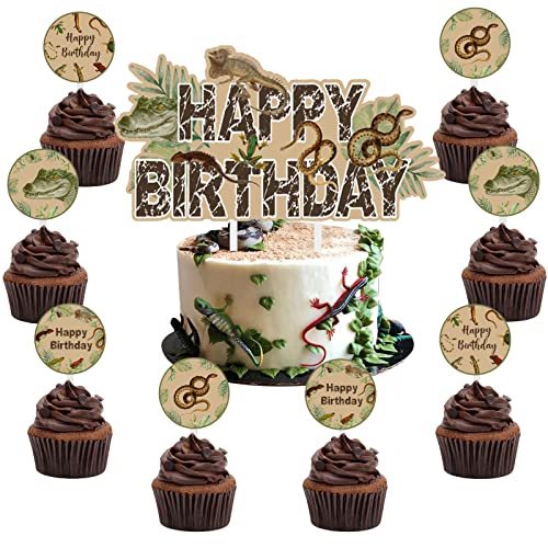 Reptilien-Geburtstagsparty-Dekoration, Reptilien-Kuchenaufsatz für Jungen und Mädchen, 13 Stück, Reptilien-Happy-Birthday-Kuchen, Tischdekoration, Safari-Tiere, Eidechse, Schlange von Kreatwow