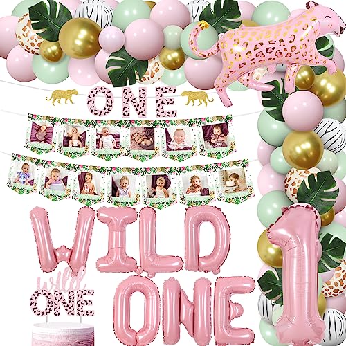 Wild One Geburtstagsparty-Dekorationen für Mädchen, rosa, Wild One, Partyzubehör für den ersten Geburtstag, mit Ballon-Girlande, monatliches Fotobanner, Hochstuhl-Banner, Kuchendekoration von Kreatwow