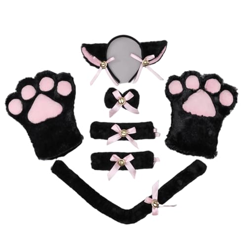 Cosplay Flauschige Fursuit Pfoten Krallen Handschuhe Kostümzubehör für Erwachsene (schwarzes Set, M) von Kreeqe