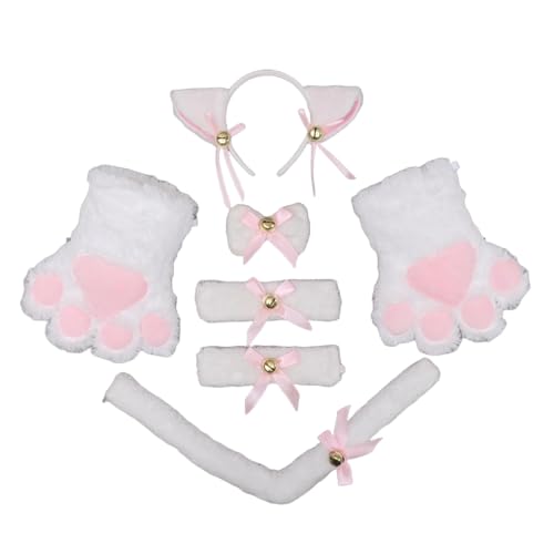 Cosplay Flauschige Fursuit Pfoten Krallen Handschuhe Kostümzubehör für Erwachsene (weißes Set, M) von Kreeqe