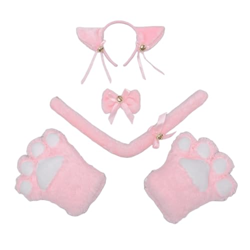 Cosplay Flauschiger Fursuit Pfoten Krallen Handschuhe Kostümzubehör für Erwachsene (Pink-Set, M) von Kreeqe