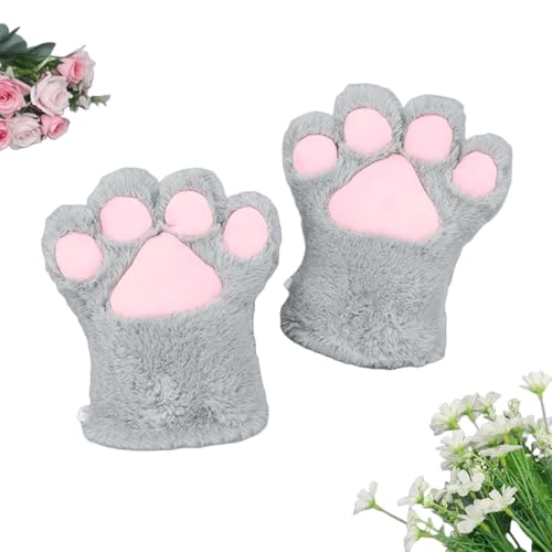 Cosplay Flauschiger Fursuit Pfoten Krallen Handschuhe Kostümzubehör für Erwachsene (grau, M) von Kreeqe