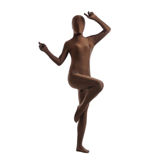 Ganzkörperanzug für Damen, Spandex-Anzug, hautenge Kostüme, schwarzer Body für Halloween, Cosplay (braun, L) von Kreeqe