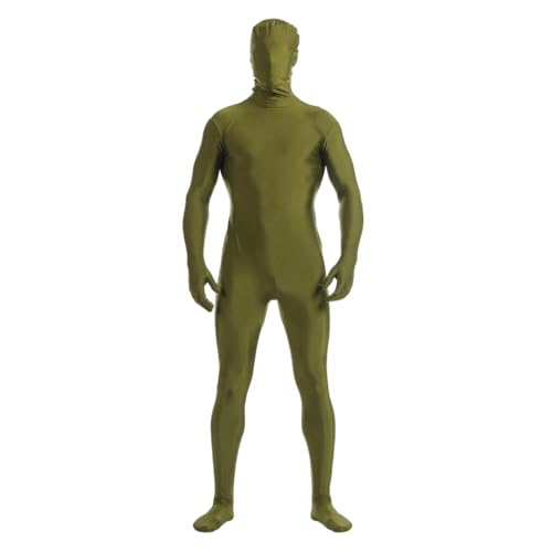 Herren Damen Bodysuit Kostüm Dehnbarer Spandex Unitard Halloween Cosplay Ganzkörperanzug Zentai Skin Suit (Armeegrün, 3XL) von Kreeqe