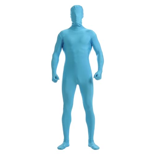 Herren Damen Bodysuit Kostüm Dehnbarer Spandex Unitard Halloween Cosplay Ganzkörperanzug Zentai Skin Suit (Azurblau, S) von Kreeqe