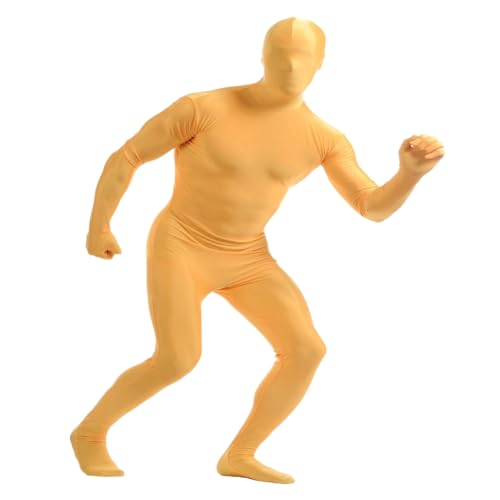 Herren Damen Bodysuit Kostüm Dehnbarer Spandex Unitard Halloween Cosplay Ganzkörperanzug Zentai Skin Suit (Gelb, 2XL) von Kreeqe