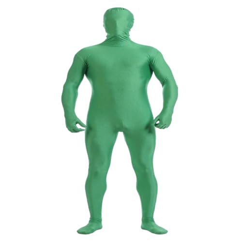 Herren Damen Bodysuit Kostüm Dehnbarer Spandex Unitard Halloween Cosplay Ganzkörperanzug Zentai Skin Suit (Grün, S) von Kreeqe