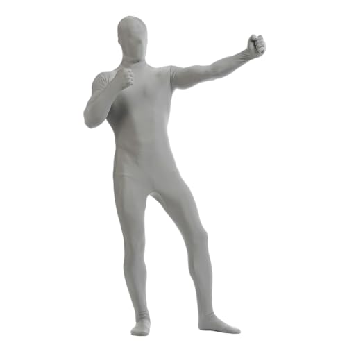 Herren Damen Bodysuit Kostüm Dehnbarer Spandex Unitard Halloween Cosplay Ganzkörperanzug Zentai Skin Suit (Hellgrau, L) von Kreeqe