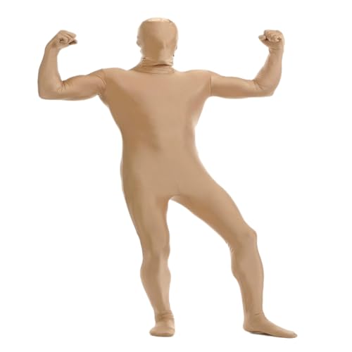Herren Damen Bodysuit Kostüm Dehnbarer Spandex Unitard Halloween Cosplay Ganzkörperanzug Zentai Skin Suit (Khaki, S) von Kreeqe