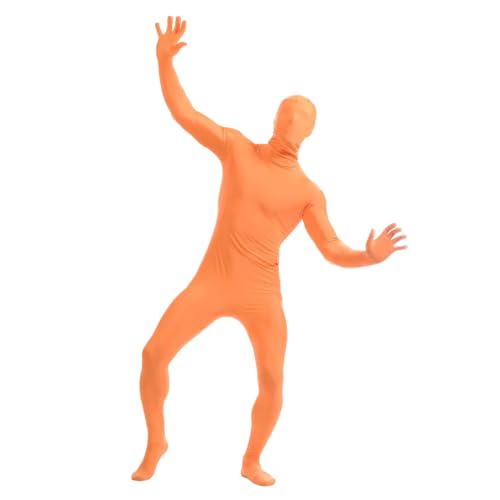 Herren Damen Bodysuit Kostüm Dehnbarer Spandex Unitard Halloween Cosplay Ganzkörperanzug Zentai Skin Suit (Orange, 3XL) von Kreeqe