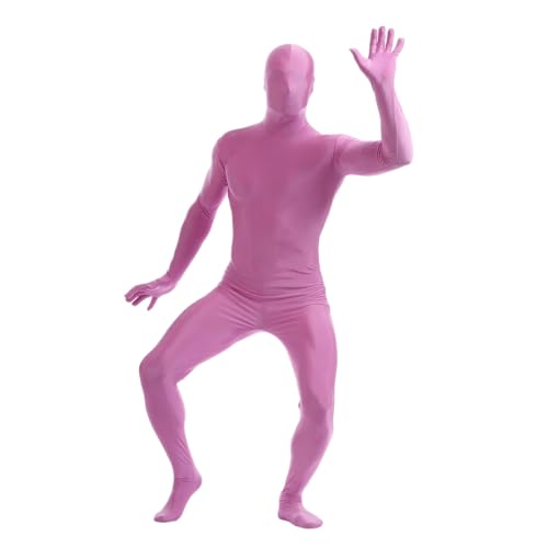 Herren Damen Bodysuit Kostüm Dehnbarer Spandex Unitard Halloween Cosplay Ganzkörperanzug Zentai Skin Suit (Rosa, XL) von Kreeqe