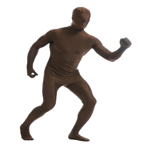 Herren Damen Bodysuit Kostüm Dehnbarer Spandex Unitard Halloween Cosplay Ganzkörperanzug Zentai Skin Suit (braun, M) von Kreeqe