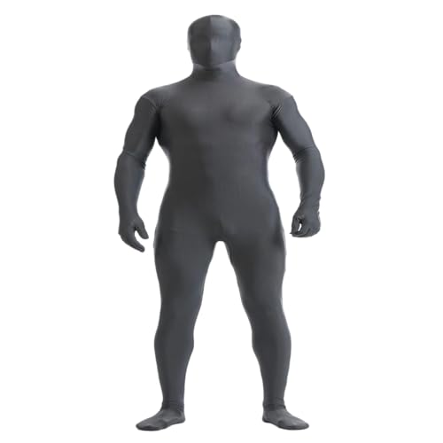 Herren Damen Bodysuit Kostüm Dehnbarer Spandex Unitard Halloween Cosplay Ganzkörperanzug Zentai Skin Suit (grau, L) von Kreeqe