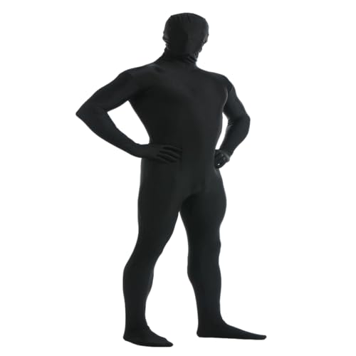 Herren Damen Bodysuit Kostüm Dehnbarer Spandex Unitard Halloween Cosplay Ganzkörperanzug Zentai Skin Suit (schwarz, L) von Kreeqe