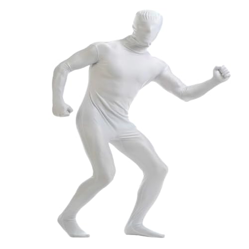 Herren Damen Bodysuit Kostüm Dehnbarer Spandex Unitard Halloween Cosplay Ganzkörperanzug Zentai Skin Suit (weiß, M) von Kreeqe