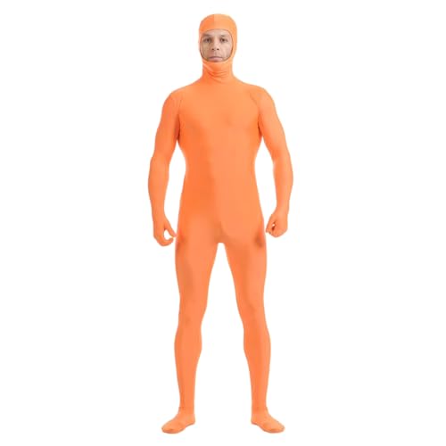 Kapuze Spandex Open Face Bodysuit Kostüm Erwachsene Dehnbar Halloween Cosplay Bodysuit Zentai Anzug Outfits (Orange, S) von Kreeqe