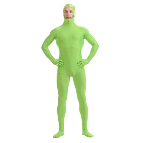 Kapuze Spandex Open Face Bodysuit Kostüm Erwachsene Dehnbar Halloween Cosplay Bodysuit Zentai Anzug Outfits (Peak-Grün, 3XL) von Kreeqe