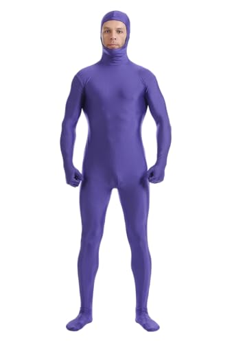 Kapuze Spandex Open Face Bodysuit Kostüm Erwachsene Dehnbar Halloween Cosplay Bodysuit Zentai Anzug Outfits (Purpurblau, XL) von Kreeqe