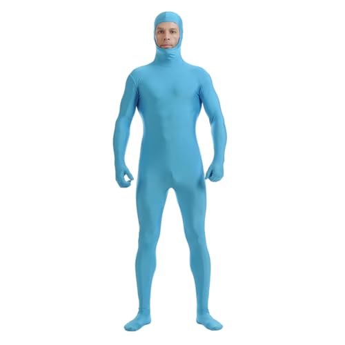 Kapuze Spandex Open Face Bodysuit Kostüm Erwachsene Dehnbar Halloween Cosplay Bodysuit Zentai Anzug Outfits (azurblau, M) von Kreeqe