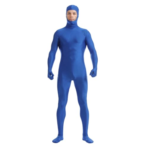 Kapuze Spandex Open Face Bodysuit Kostüm Erwachsene Dehnbar Halloween Cosplay Bodysuit Zentai Anzug Outfits (blau, XL) von Kreeqe