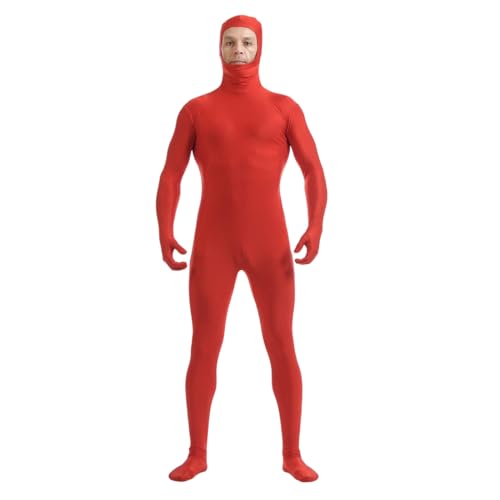 Kapuze Spandex Open Face Bodysuit Kostüm Erwachsene Dehnbar Halloween Cosplay Bodysuit Zentai Anzug Outfits (rot, S) von Kreeqe