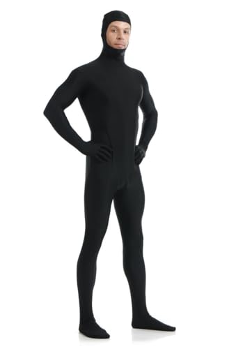 Kapuze Spandex Open Face Bodysuit Kostüm Erwachsene Dehnbar Halloween Cosplay Bodysuit Zentai Anzug Outfits (schwarz, S) von Kreeqe