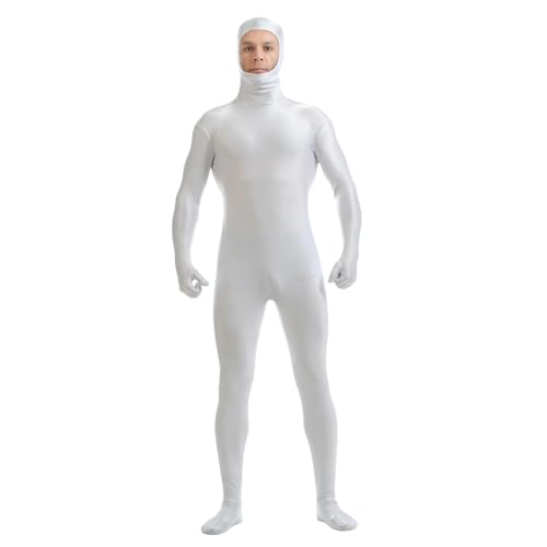 Kapuze Spandex Open Face Bodysuit Kostüm Erwachsene Dehnbar Halloween Cosplay Bodysuit Zentai Anzug Outfits (weiß, S) von Kreeqe